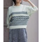 ニット セーター ノルディック柄ニットパフスリーブプルオーバー レディース