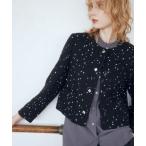 ジャケット ノーカラージャケット フラワースパンコール ツイードジャケット レディース
