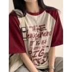 tシャツ フロントプリント ラグラン半袖Tシャツ レディース