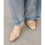 パンプス 5cmスクエアチュールバックルパンプス