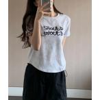 ショッピングレディ 夏 tシャツ 英字刺繍入り 半袖Tシャツ レディース