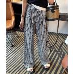 パンツ リボンディティール ギンガムチェック イージーワイドパンツ レディース