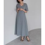 ワンピース 「骨格ストレートさん向け」Vネックポンチフレアワンピース