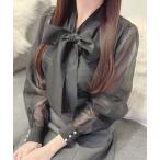 ショッピングリボン ブラウス シャツ 2wayリボンオーガンジーパール釦ブラウス レディース