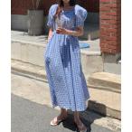 ワンピース ギンガムチェックパフスリーブワンピース