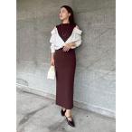 ワンピース シャツドッキングリブニットワンピース