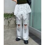 パンツ サイドフリルダメージスウェットパンツ レディース
