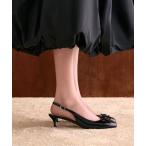 パンプス Aretha アレサ パテントレザーボウスリングバックキトゥンヒール