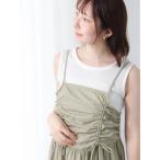 タンクトップ ノースリーブ ワッフルクルーネックタンクトップ レディース