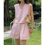  выставить V шея безрукавка tops & tuck шорты SET женский 