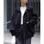 ブルゾン アウター スムースタッチバルーンスリーブ フラップポケットオーバーサイズジップブルゾン レディース