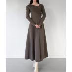 ショッピングマキシ ワンピース 2wayネックドレープフレアニットワンピース