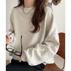 トレーナー スウェット 袖に遊び心を忍ばせたラク可愛い一枚♪袖ネコ刺繍裏起毛PO レディース