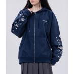 ショッピングスウェード パーカー 「a」「NAIVE MAGIC」裏起毛カットスウェード アームフラワーエンブロイダリー フルジップパーカー メンズ レディース