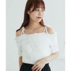 tシャツ キラキラビジューオフショルトップス レディース