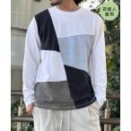 tシャツ 「芸能人着用」ブロックスチェックスエード切り替えロンT「親子コーデ」 メンズ