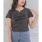 tシャツ レースアップロゴプリントTEE レディース