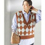 ショッピングアーガイル ベスト ジレ 「手洗い可能」ディープ Vネック アーガイル ベスト レディース