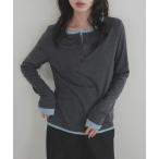 tシャツ バイカラーヘンリーネックプルオーバー レディース