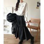 ワンピース 一枚でコーディネートが完成する優秀アイテム胸刺繍ドロスト裏起毛ドッキングワンピース