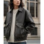 革ジャン ライダース ヴィンテージ フェイクレザー 中綿入り ライダースブルゾン／Vintage Faux Leather Padded Riders