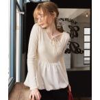 ニット セーター 「Cherir Mignon」「マシンウォッシャブル」サテンバルーンヘム 2wayリボンニットプルオーバー レディース