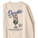 ショッピングポーション トレーナー スウェット 「POWER TO THE PEOPLE」裏起毛クリームソーダ×ネコ刺繍スウェットプルオーバー レディース メンズ