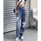 [Miniministore] повреждение обработка Denim брюки S индиго голубой женский 