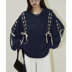 ショッピングリボン ニット セーター PUBLUX/パブリュクス ベロア リボン 編み込みフェザーニット　限定展開 レディース