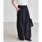 ショッピングパンツ パンツ quaranciel:「洗濯機可能」ダブルクロス ウエスト ライン タック ワイド パンツ レディース