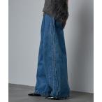ショッピングドゥ ジーンズ デニム デニムパンツ サイドライン タック ワイド ハイウエスト デニムパンツ レディース