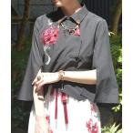 ブラウス シャツ 彼岸花刺繍ショートシャツ レディース