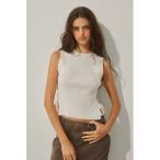 タンクトップ ノースリーブ Side Ribbon High Neck Knit Top /サイドリボンタンク レディース