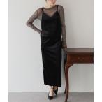 ワンピース レース付ベロアキャミワンピース