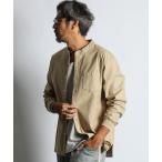 シャツ NO COLLAR RIBBED SHIRT:製品染め バックサテン ノーカラー リブ袖シャツ メンズ