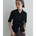 ニット セーター ポロ襟5分袖リブニット レディース