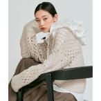 ショッピングメッシュ ニット セーター 「W:Huku」メッシュ編み ルーズ ショート ニット / Mesh Knit Loose Short Sweater レディース