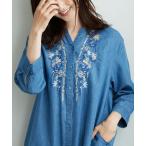 ワンピース デニム素材華やか刺しゅうワンピース