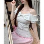 tシャツ リボンオフショルトップス レディース