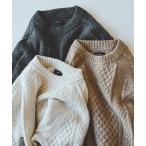 セーター ニット 5ゲージ ラムウール クルーネック ケーブルニット メンズ レディース