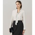 ショッピングローズ ブラウス シャツ BackSatinAmunzen 配色ボウタイブラウス レディース