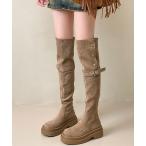 ショッピングニーハイ ブーツ 厚底 スエード調 2WAY ベルト付き ニーハイロングブーツ culs146 レディース