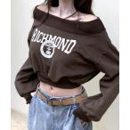 トレーナー スウェット ロゴプリントオフショルトレーナー ショート丈 レディース