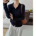 カーディガン 「Eclat one」襟付き コンパクト リブ ニット レディース