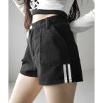 ショッピングショートパンツ ジーンズ デニム デニムパンツ 「 ２color 」サイドラインハイウエストデニムショートパンツ ／ sideline highwaist denim
