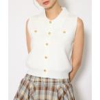 ニット セーター ノースリゴールドボタンニットトップス ノースリーブトップス 秋服 夏服 サマーニット レディース