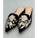 パンプス エンブロイダリーポインテッドトゥミュール