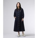 シャツワンピース 「WOMEN」ノーカラー シャツワンピース
