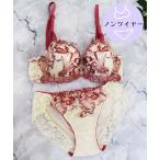 ショッピングノンワイヤー ブラジャー ショーツセット 「ノンワイヤー」ラクラクノンワイヤーでストレス0!!!カップいっぱいにあしらった華やかなフラワー刺繍+脇高設計！ゴールドチ