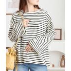 tシャツ 綿100%ボーダー オーバースリーブトップス レディース